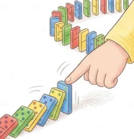 5כשהמסלול מוכן, דוחפים בעדינות את האבן הראשונה וצופים בשרשרת הנפילות… – משחק קופסה לילדים