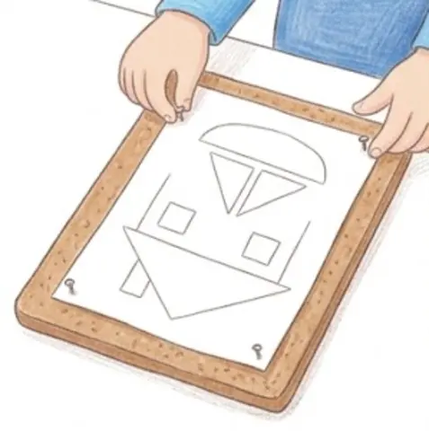 1Place a model card or blank sheet on the cork board – Board game for kids
