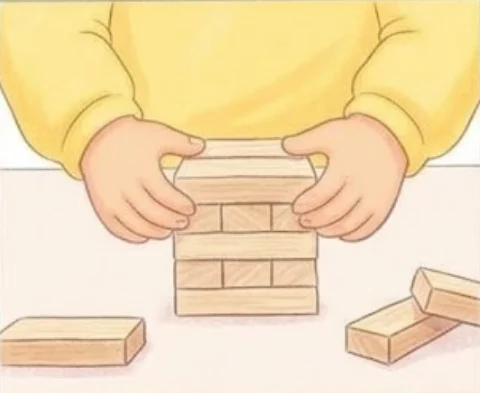 1בונים מגדל: 3 קורות זו לצד זו, ומעליהן 3 קורות לרוחב. ממשיכים כך עד… – משחק קופסה לילדים