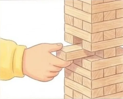 2בתור שלכם מוציאים קורה אחת, ביד אחת בלבד. אפשר לקחת מכל קומה, חוץ… – משחק קופסה לילדים