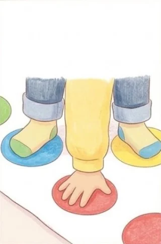 4Every player puts that hand or foot on a free circle of that color… – Board game for kids