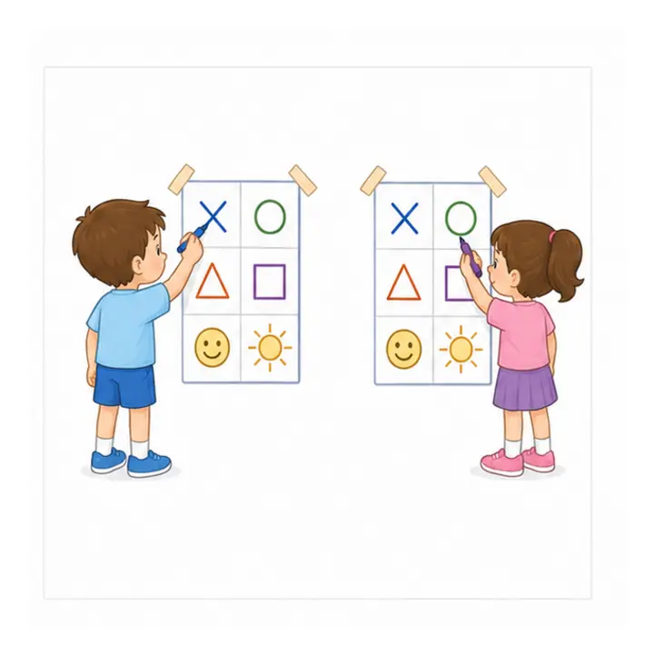 הילדים עוברים אל הדפים האישיים ומנסים לצייר את הצורות שזכרו לפי הסדר – מרוץ זיכרון הצורות – משחק לילדים