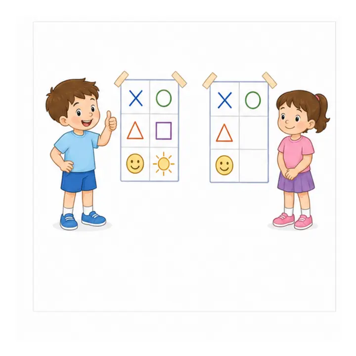 המנצח הוא הילד שהצליח לזכור את הסדר ולצייר נכון את כל הצורות – מרוץ זיכרון הצורות – משחק לילדים