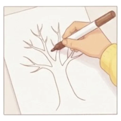 Draw a trunk and branches on the paper with a brown marker – Crumpled Paper Fall Tree – Activity for kids
