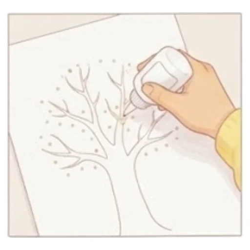 Put dots of glue around the branches – Crumpled Paper Fall Tree – Activity for kids