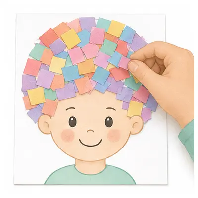 ממשיך עד שכל אזור השיער מכוסה – תספורת צבעונית – פעילות לילדים