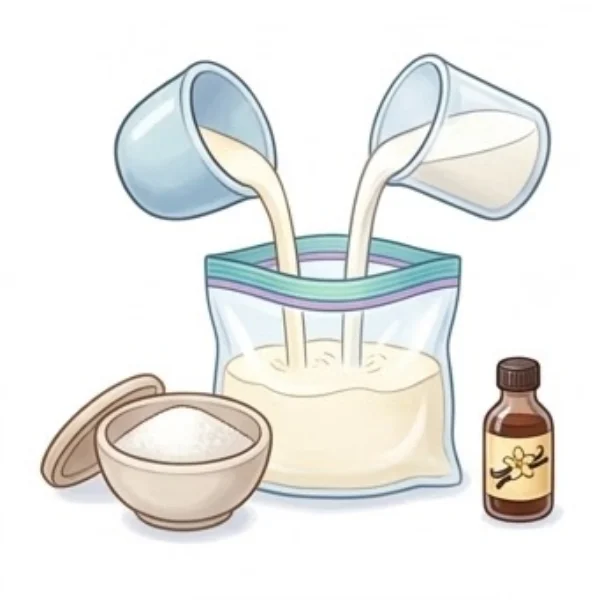Put the cream, milk, sugar and vanilla in the small bag. Squeeze out… – Ice Cream in a Bag – Recipe for kids