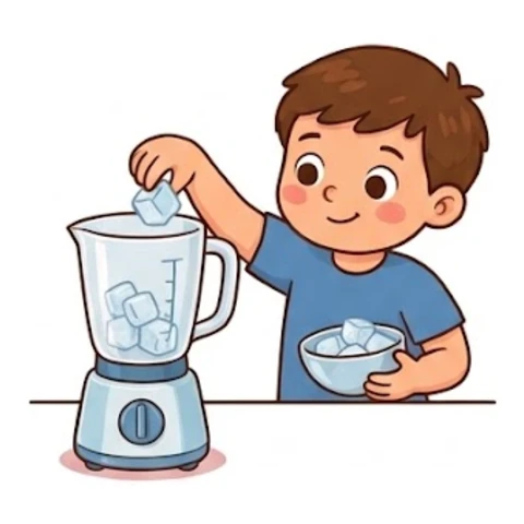 Put the ice cubes in the blender – Raspberry Slushie – Recipe for kids