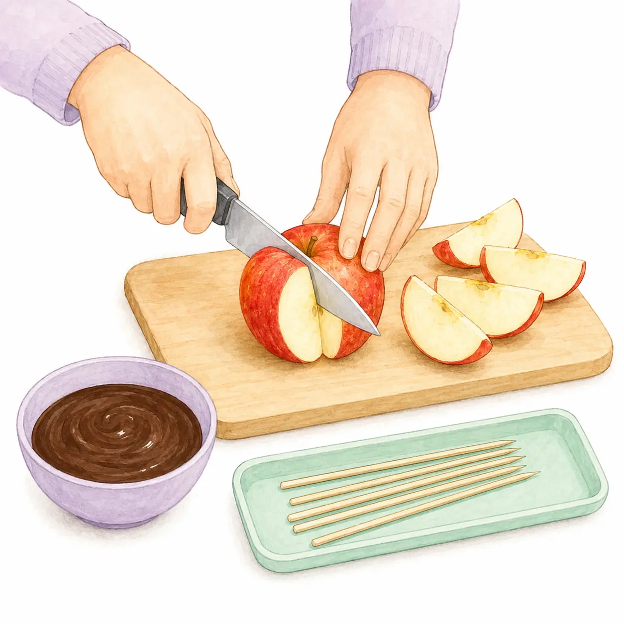 Cut each apple into four or six thick wedges – Chocolate-Dipped Apple Slices – Recipe for kids