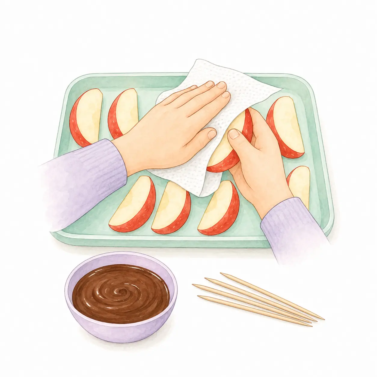 Dry the apple wedges completely with paper towel so the coating… – Chocolate-Dipped Apple Slices – Recipe for kids
