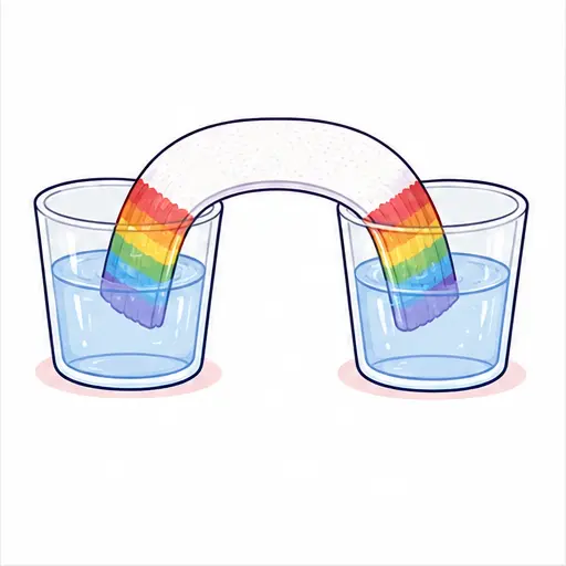 Place one end in each cup – Walking Rainbow – Science experiment for kids