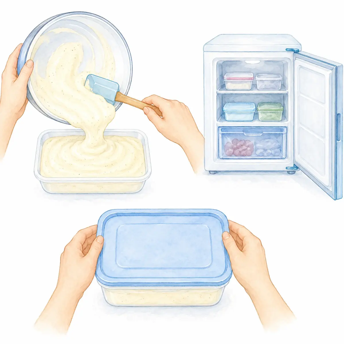 Transfer to a covered container and freeze for about six hours – Homemade Ice Cream – Recipe for kids Transfer to a covered container and freeze for about six hours – Homemade Ice Cream – Recipe for kids