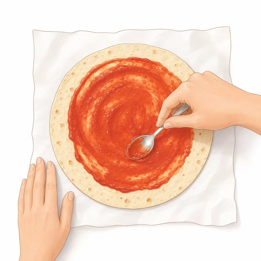 Spread ketchup over the tortilla – Tortilla Pizza – Recipe for kids