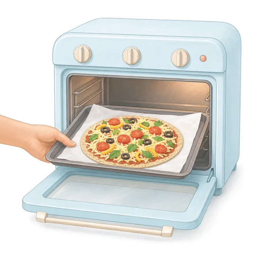Place on baking paper and bake at 180°C for about 10 minutes – Tortilla Pizza – Recipe for kids