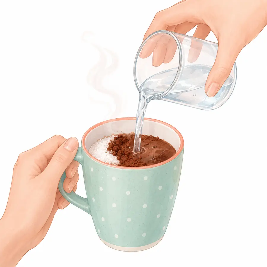 Add half a cup of hot water – Hot Chocolate – Recipe for kids