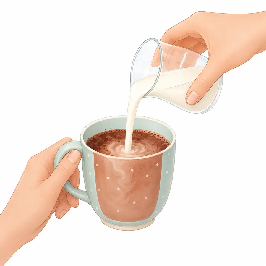 Add half a cup of milk – Hot Chocolate – Recipe for kids