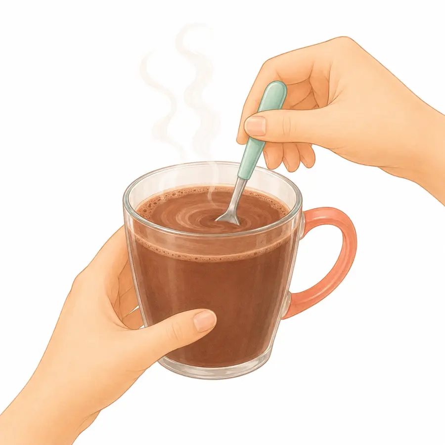 Mix well until the sugar and chocolate powder dissolve – Hot Chocolate – Recipe for kids
