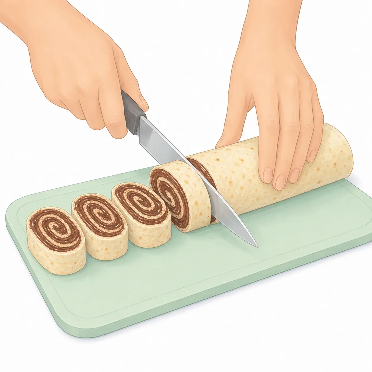 Cut the roll into thick slices – Chocolate Tortilla Swirls – Recipe for kids