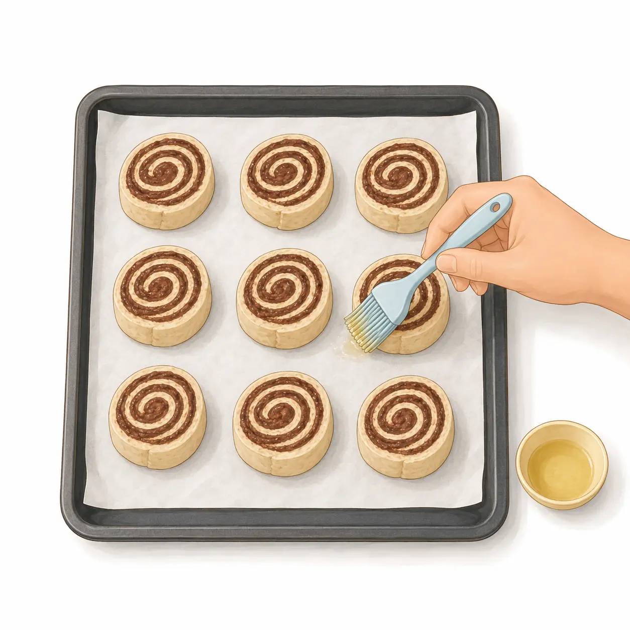 Arrange on the tray and brush with a little oil – Chocolate Tortilla Swirls – Recipe for kids