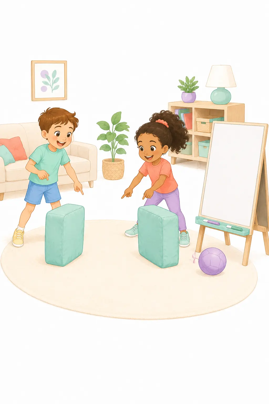 בונים יחד את השער או הסל וקובעים את חוקי המשחק – כדורגל או כדורסל בחדר - ציור על כל שער – משחק לילדים