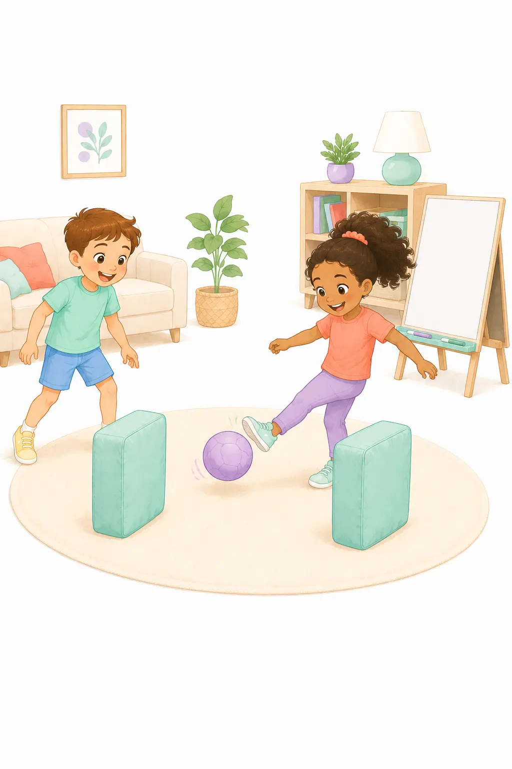 משחקים כדורגל או כדורסל בחדר, לבד או עם עוד שחקנים – כדורגל או כדורסל בחדר - ציור על כל שער – משחק לילדים