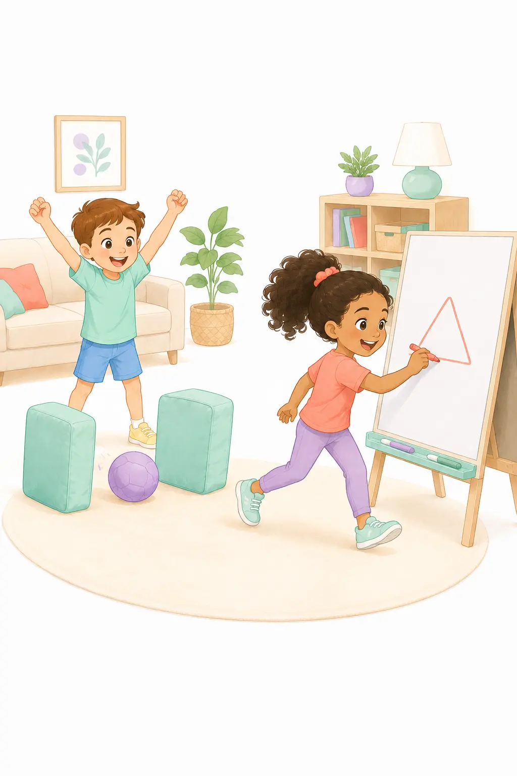 כל פעם שיש קליעה, השחקן שקלע רץ ללוח ומצייר עליו צורה או קו אחד – כדורגל או כדורסל בחדר - ציור על כל שער – משחק לילדים