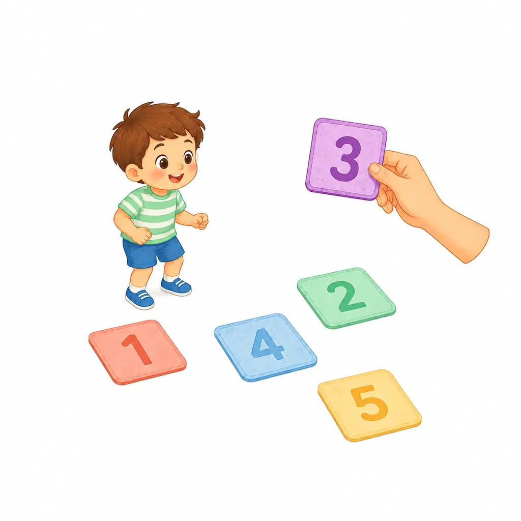 קוראים בקול את ההוראה. אפשר לשחק לפי מספרים, צבעים או אותיות – קפיצה לפי הוראה – פעילות לילדים