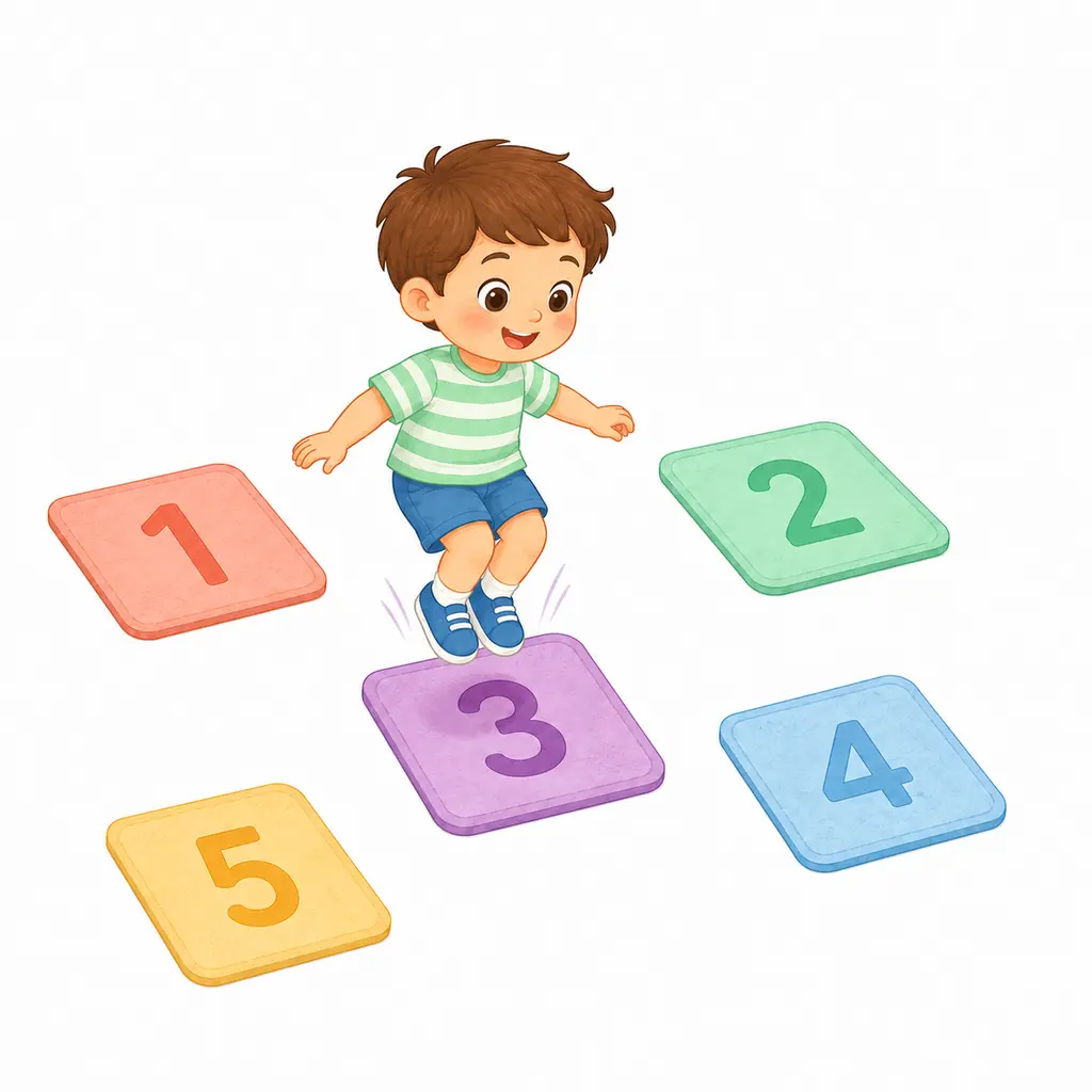 הילד קופץ לכרטיסייה המתאימה – קפיצה לפי הוראה – פעילות לילדים