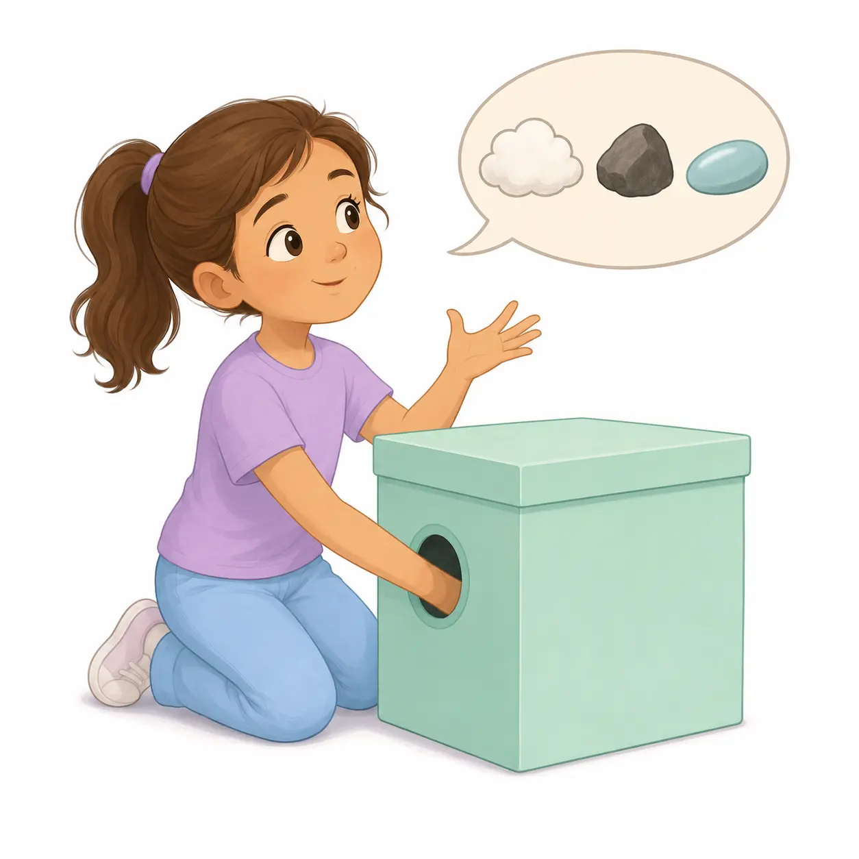 אומר בקול מה הוא חושב שזה ולמה (רך? קשה? חלק?) – קופסת המרקמים המסתורית – פעילות לילדים