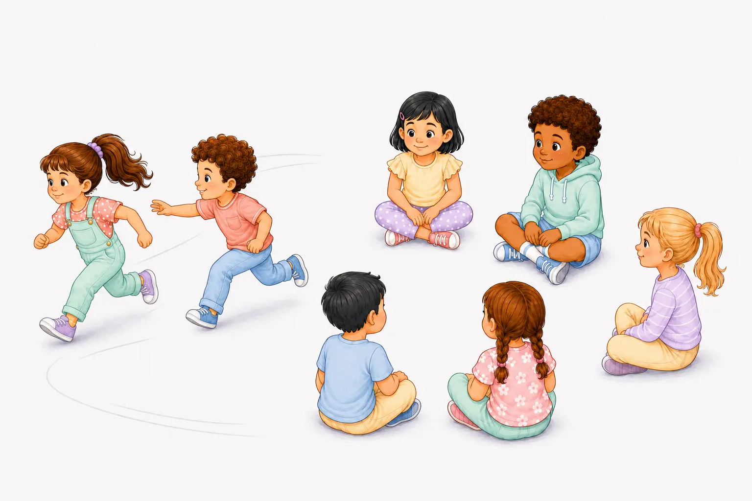 הילד שנגע מנסה להשלים סיבוב ולהתיישב במקום שהתפנה לפני שייתפס – ארנבת שחורה – משחק לילדים
