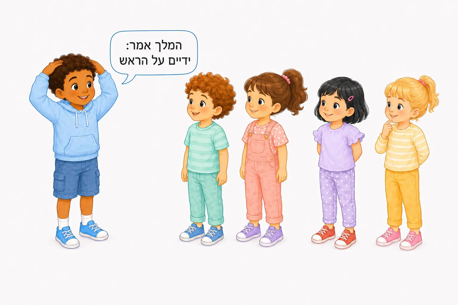 המלך נותן הוראה שמתחילה במילים 'המלך אמר', למשל: 'המלך אמר: ידיים על… – המלך אמר – משחק לילדים