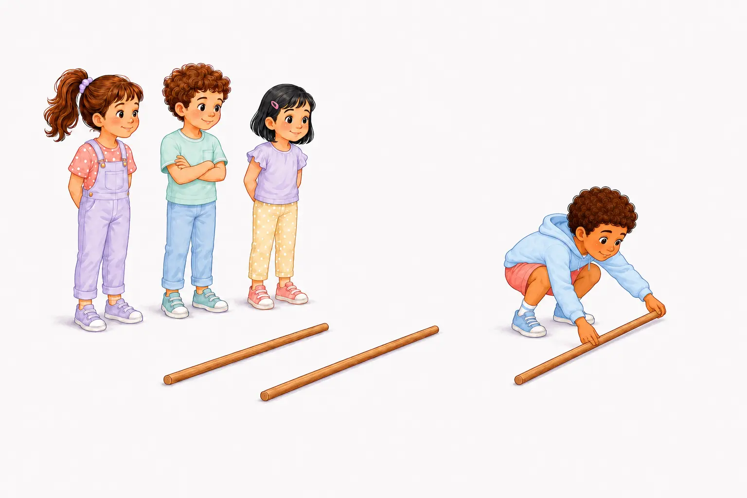 האחרון בטור מרחיק את המקל האחרון עד למקום הדריכה האחרונה שלו ופותח… – שלושה מקלות – משחק לילדים
