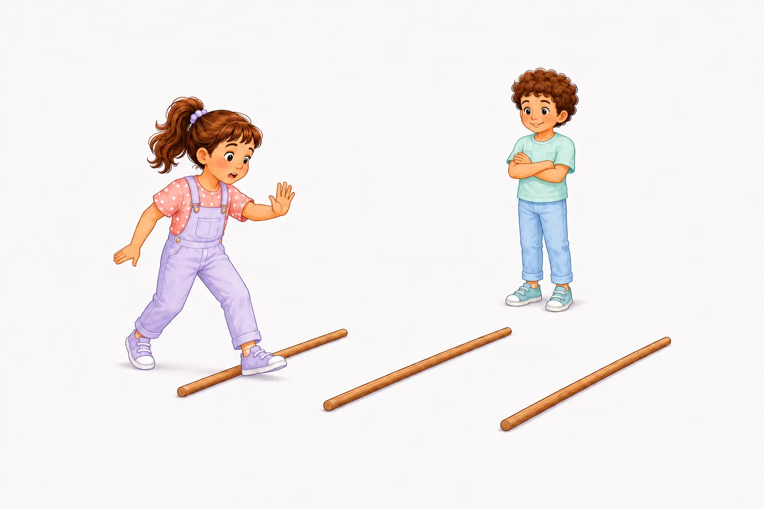 מי שדורך על מקל או לא עובר את הרווח בדריכה אחת נפסל. האחרון שמצליח… – שלושה מקלות – משחק לילדים