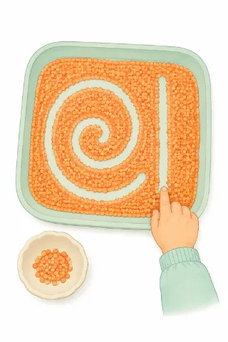 כתיבה במגש עדשים – פעילות לילדים